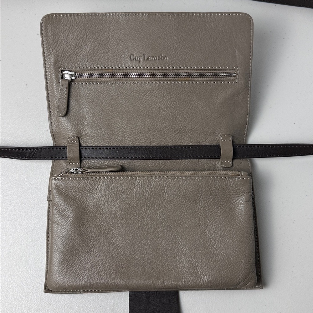 Guy Laroche Designer Leather Crossbody Bag Beige‑Grey and Dark Brown - Picture 8 of 16